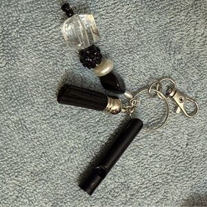 Hand Crafted Black and Silver Beaded Keychain